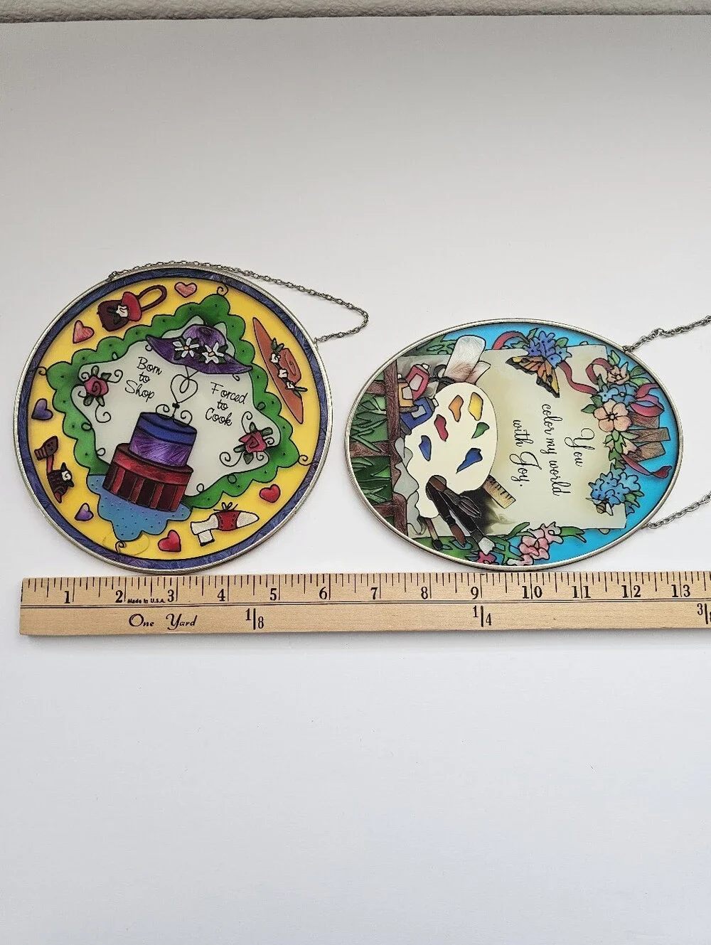 Lot of 2 Vintage Joan Baker Designs Hand-Painted Glass Suncatchers​